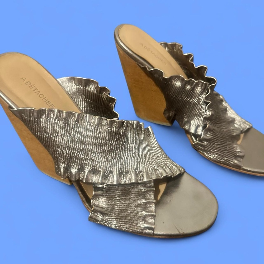 Silver Wedge Shoes with Textured Strap